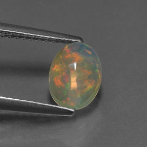 1.11캐럿 천연 멀티컬러 오팔, 타원형 컷, 8.1×6.2 mm, 투명한