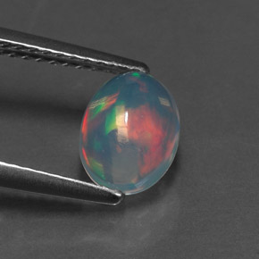 0.89캐럿 천연 멀티컬러 오팔, 타원형 컷, 8.1×6.1 mm, 투명한