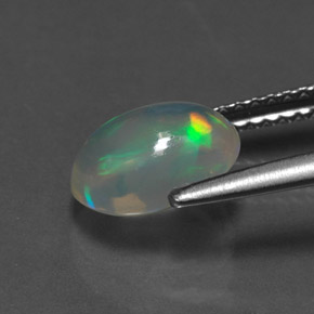 1.28캐럿 천연 멀티컬러 오팔, 타원형 컷, 9×6.9 mm, 투명한