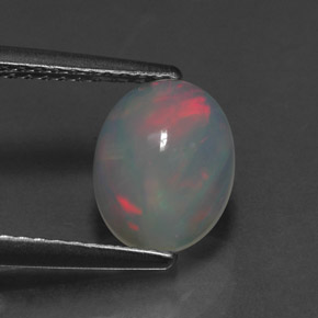 1.24캐럿 천연 멀티컬러 오팔, 투명한, 9×7.1 mm, 투명/반투명