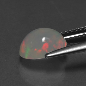 1.24캐럿 천연 멀티컬러 오팔, 투명한, 9×7.1 mm, 투명/반투명
