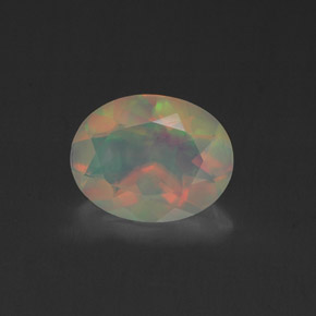 1.01캐럿 천연 멀티컬러 오팔, 타원형 컷, 9.1×7.1 mm, 투명한