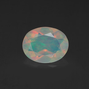 0.98캐럿 천연 멀티컬러 오팔, 타원형 컷, 9.1×7.1 mm, 투명한