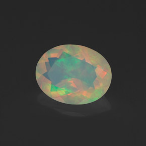 1.09캐럿 천연 멀티컬러 오팔, 타원형 컷, 9.1×7.1 mm, 투명한