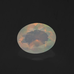 1.05캐럿 천연 멀티컬러 오팔, 타원형 컷, 9×7.1 mm, 투명한