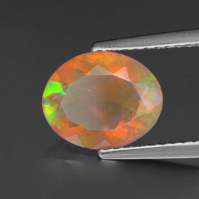 1.45캐럿 천연 멀티컬러 오팔, 타원형 컷, 9.9×8 mm, 투명한
