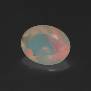 0.96캐럿 천연 멀티컬러 오팔, 타원형 컷, 9×7.1 mm, 투명한