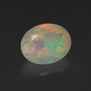 1.28캐럿 천연 멀티컬러 오팔, 타원형 컷, 9.1×7.1 mm, 투명한