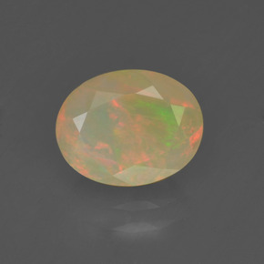 1.19캐럿 천연 멀티컬러 오팔, 타원형 컷, 9×7.1 mm, 투명한