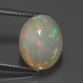 4.94캐럿 천연 멀티컬러 오팔, 투명한, 12.7×9.7 mm, 투명/반투명