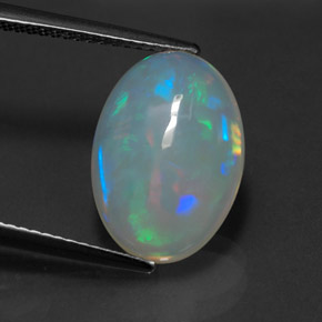 3.97캐럿 천연 멀티컬러 오팔, 타원형 컷, 14.9×10.5 mm, 투명한