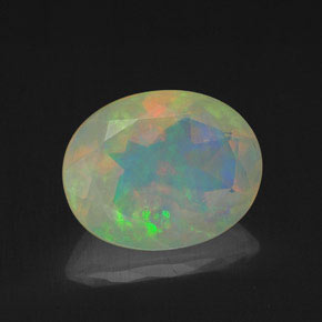 1.58캐럿 천연 멀티컬러 오팔, 타원형 컷, 10.1×8 mm, 투명한