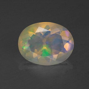 1.12캐럿 천연 멀티컬러 오팔, 타원형 컷, 9.3×7.2 mm, 투명한
