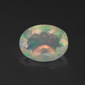 1.14캐럿 천연 멀티컬러 오팔, 타원형 컷, 9.5×7.2 mm, 투명한