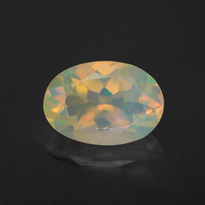 1.26캐럿 천연 멀티컬러 오팔, 타원형 컷, 9.6×6.7 mm, 투명한
