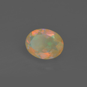 1.05캐럿 천연 멀티컬러 오팔, 타원형 컷, 9.1×7.1 mm, 투명한