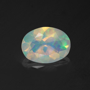 0.96캐럿 천연 멀티컬러 오팔, 타원형 컷, 9×6.7 mm, 투명한