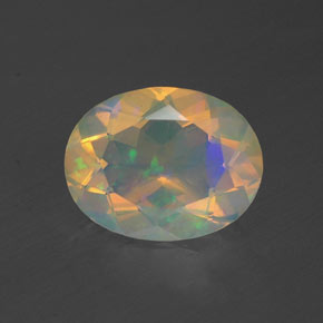 1.23캐럿 천연 멀티컬러 오팔, 타원형 컷, 9.1×7.1 mm, 투명한