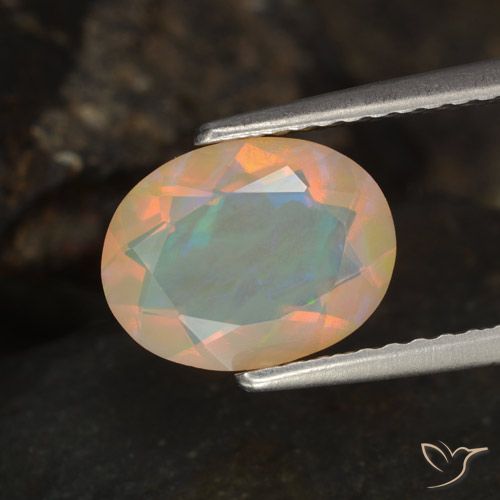 1.09ct 자연스러운 다색 오팔, 타원형, 투명한