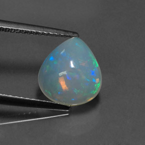 2.00캐럿 천연 멀티컬러 오팔, 배 모양, 10.7×9.7 mm, 투명한