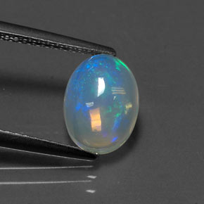 1.44캐럿 천연 멀티컬러 오팔, 타원형 컷, 9.3×6.9 mm, 투명한