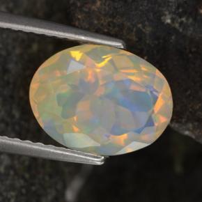 1.86캐럿 천연 옐로우 오팔, 타원형 컷, 10.7×8 mm, 투명한