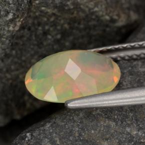 1.24캐럿 천연 멀티컬러 오팔, 타원형 컷, 10×8 mm, 투명한