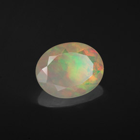 1.40캐럿 천연 멀티컬러 오팔, 타원형 컷, 10.1×8.1 mm, 투명한