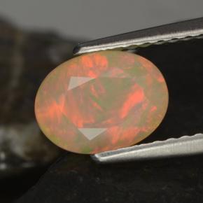 0.97캐럿 천연 멀티컬러 오팔, 타원형 컷, 8.2×6.2 mm, 투명한