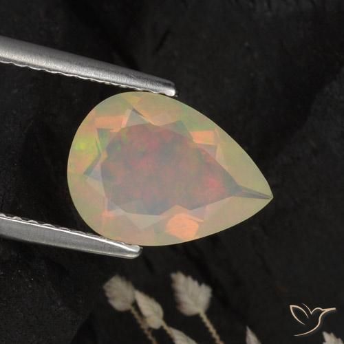 1.42ct 자연스러운 다색 오팔, 배 모양, 투명한