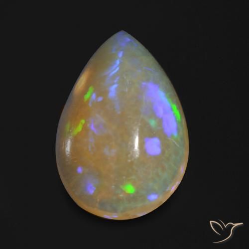 0.84ct 자연스러운 다색 오팔, 배 모양, 투명한