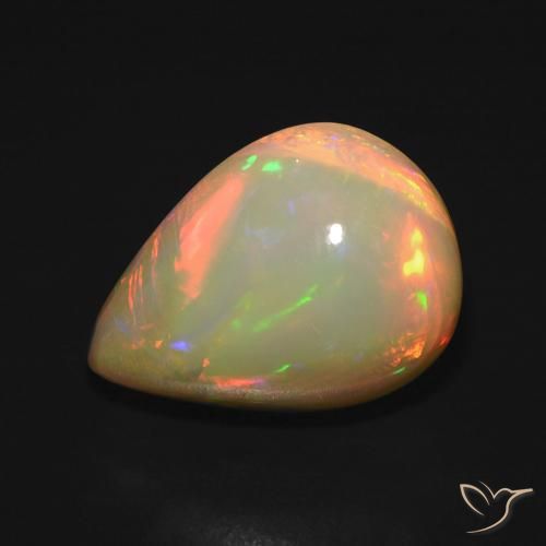 6.45ct 자연스러운 다색 오팔, 배 모양, 투명한