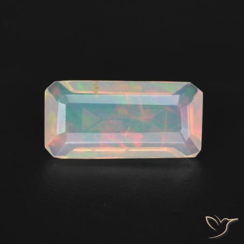 1.06ct 자연스러운 다색 오팔, 에메랄드 컷, 투명한