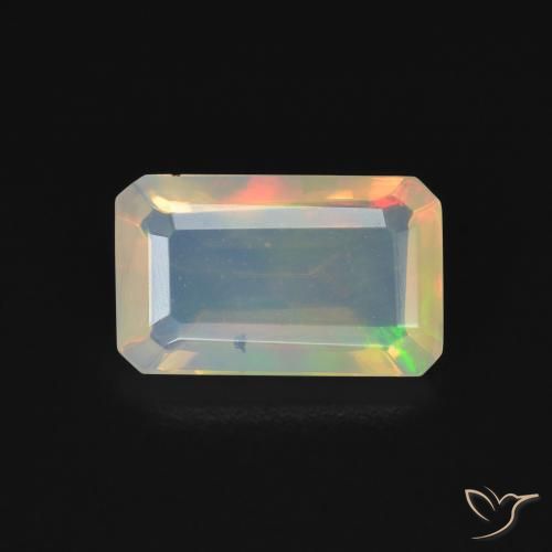0.99ct 자연스러운 다색 오팔, 에메랄드 컷, 투명한