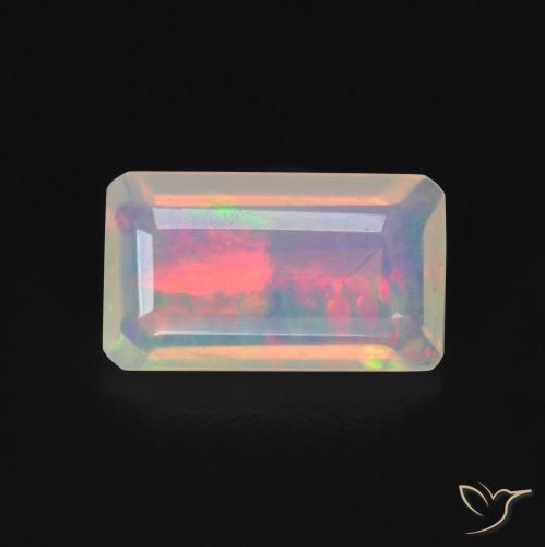 1.35ct 자연스러운 다색 오팔, 에메랄드 컷, 투명한