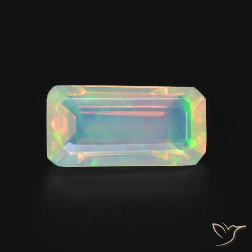 1.27ct 자연스러운 다색 오팔, 에메랄드 컷, 투명한