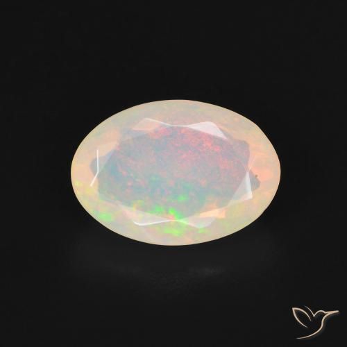 1.90ct 자연스러운 여러 가지 빛깔의 흰색 오팔, 타원형, 투명한