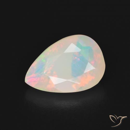 2.16ct 자연스러운 여러 가지 빛깔의 흰색 오팔, 배 모양, 투명한