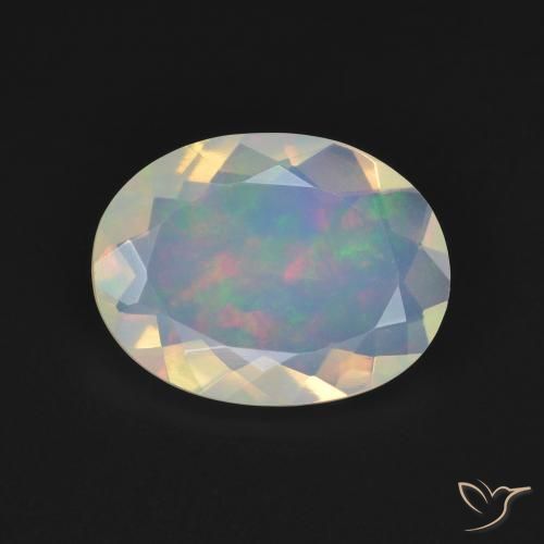 2.21ct 자연스러운 여러 가지 빛깔의 흰색 오팔, 타원형, 투명한