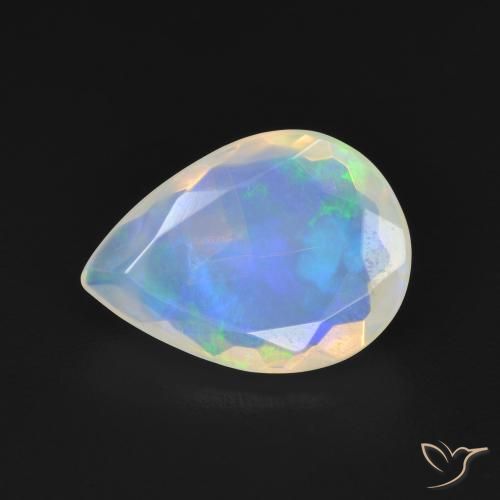 1.93ct 자연스러운 푸르스름한 흰색 오팔, 배 모양, 투명한