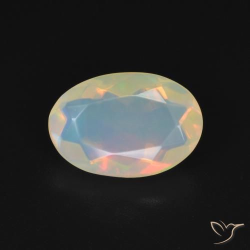 1.18ct 자연스러운 여러 가지 빛깔의 흰색 오팔, 타원형, 투명한