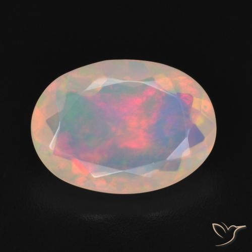 1.63ct 자연스러운 여러 가지 빛깔의 흰색 오팔, 타원형, 투명한