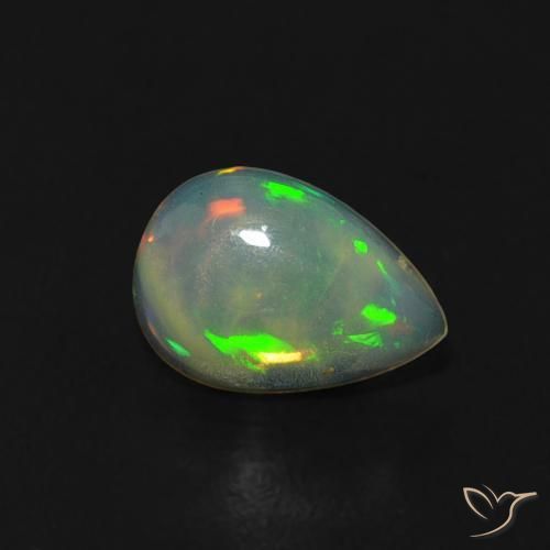 0.40ct 자연스러운 다색 오팔, 배 모양, 투명한