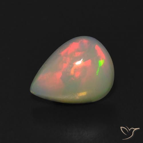 0.91ct 자연스러운 다색 오팔, 배 모양, 투명한