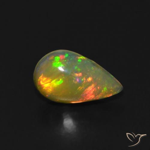 0.40ct 자연스러운 다색 오팔, 배 모양, 투명한