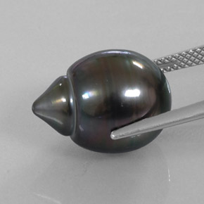 13.07캐럿 천연 다크 그레이 진주, 멋진 모양, 15.6×11.7 mm, 불투명체