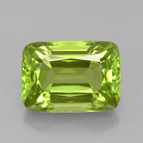 5.74캐럿 천연 생기 있는 그린 페리도트, 쿠션 컷, 11.8×8.5 mm, VVS