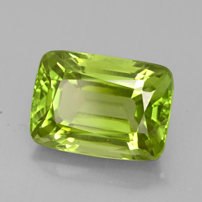 5.74캐럿 천연 생기 있는 그린 페리도트, 쿠션 컷, 11.8×8.5 mm, VVS
