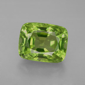 5.30캐럿 천연 생기 있는 그린 페리도트, 쿠션 컷, 10.9×8.7 mm, VVS