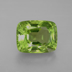 5.30캐럿 천연 생기 있는 그린 페리도트, 쿠션 컷, 10.9×8.7 mm, VVS